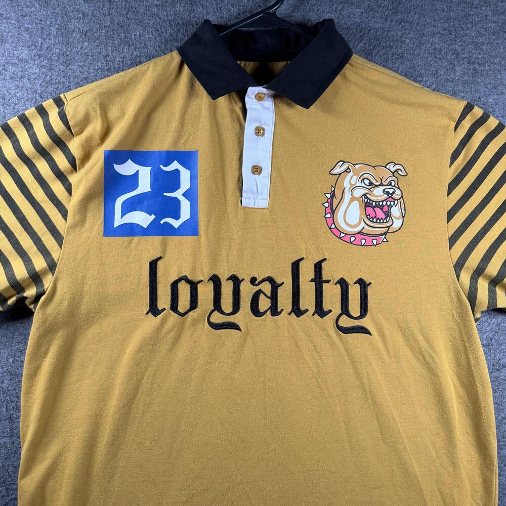 Seven Souls new York Loyalty Bulldog Polo Shirt Mens Gold Black Streetwear